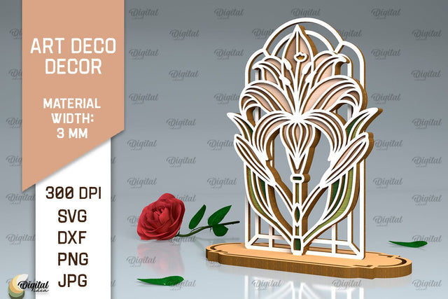 Art Deco Lily Flower Laser Cut. Layered Flower Decor SVG Evgenyia Guschina 