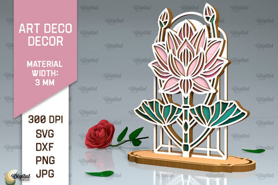 Art Deco Lotus Flower Laser Cut. Layered Flower Decor SVG SVG Evgenyia Guschina 