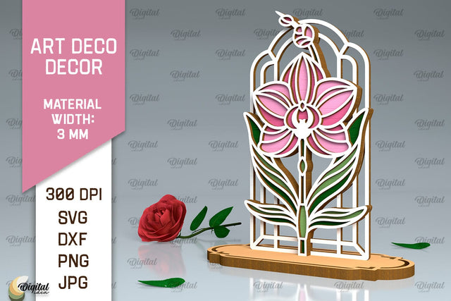 Art Deco Orchid Flower Laser Cut. Layered Flower Decor SVG SVG Evgenyia Guschina 