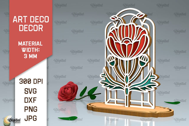Art Deco Poppy Flower Laser Cut. Layered Flower Decor SVG SVG Evgenyia Guschina 