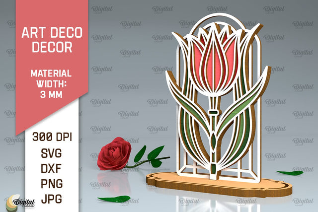 Art Deco Tulip Flower Laser Cut. Layered Flower Decor SVG SVG Evgenyia Guschina 