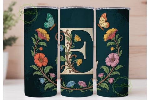 Art Nouveau Monogram E Tumbler Wrap Sublimation PixelChick 
