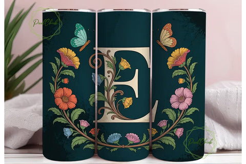 Art Nouveau Monogram E Tumbler Wrap Sublimation PixelChick 
