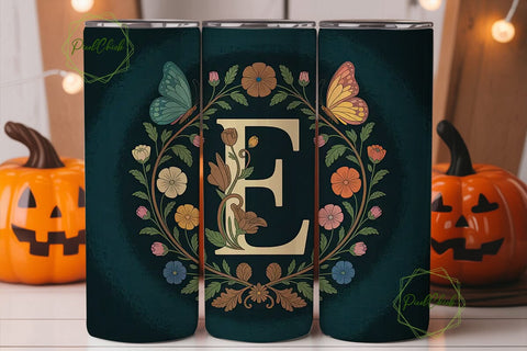 Art Nouveau Monogram E Tumbler Wrap Sublimation PixelChick 