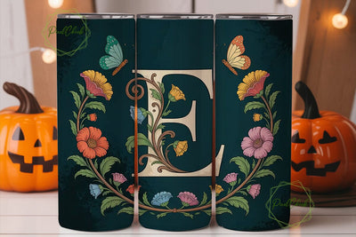Art Nouveau Monogram E Tumbler Wrap Sublimation PixelChick 