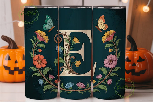 Art Nouveau Monogram E Tumbler Wrap Sublimation PixelChick 