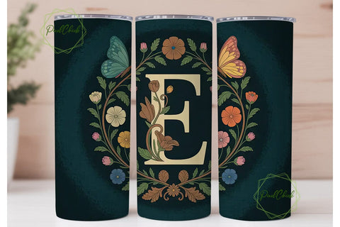 Art Nouveau Monogram E Tumbler Wrap Sublimation PixelChick 