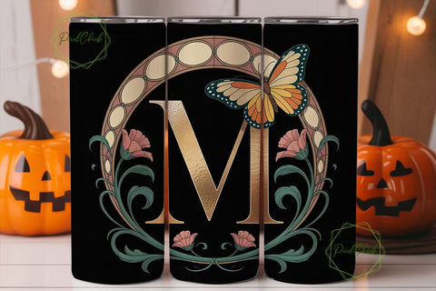Art Nouveau Monogram Letter M Tumbler Sublimation PixelChick 