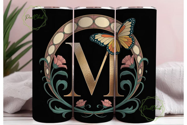 Art Nouveau Monogram Letter M Tumbler Sublimation PixelChick 
