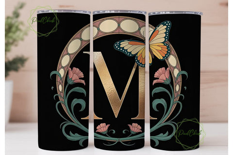 Art Nouveau Monogram Letter M Tumbler Sublimation PixelChick 