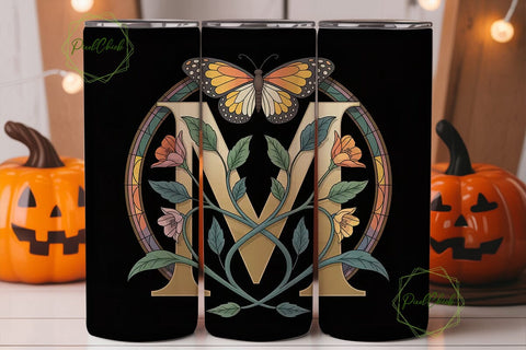 Art Nouveau Monogram Letter M Tumbler Sublimation PixelChick 