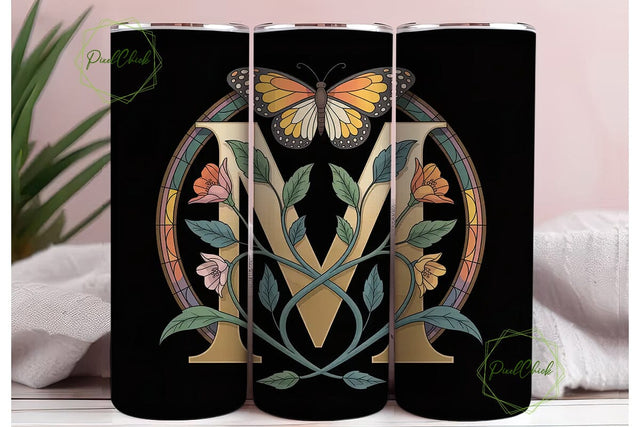 Art Nouveau Monogram Letter M Tumbler Sublimation PixelChick 