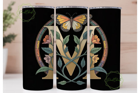 Art Nouveau Monogram Letter M Tumbler Sublimation PixelChick 