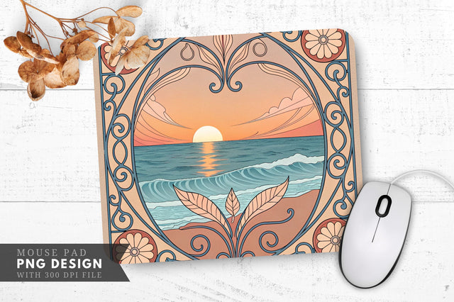 Art Nouveau Ocean Sunset Mouse Pad Sublimation Regulrcrative 