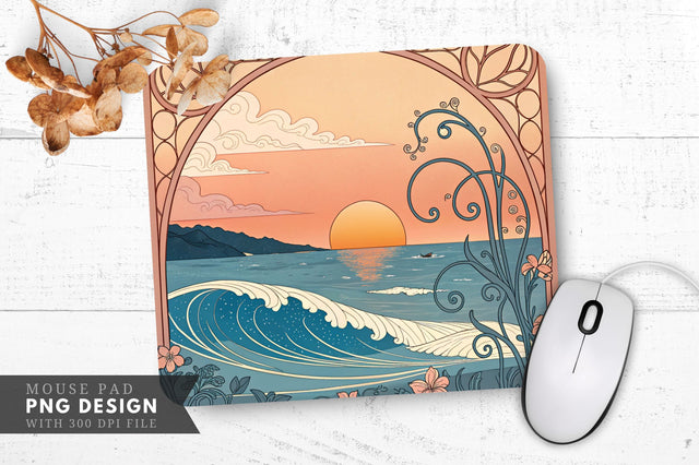 Art Nouveau Ocean Sunset Mouse Pad Sublimation Regulrcrative 