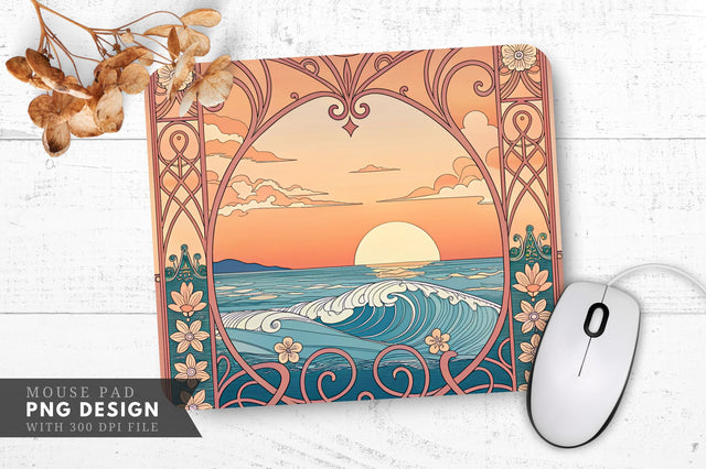 Art Nouveau Ocean Sunset Mouse Pad Sublimation Regulrcrative 