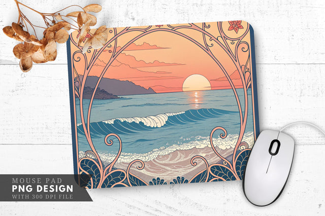 Art Nouveau Ocean Sunset Mouse Pad Sublimation Regulrcrative 