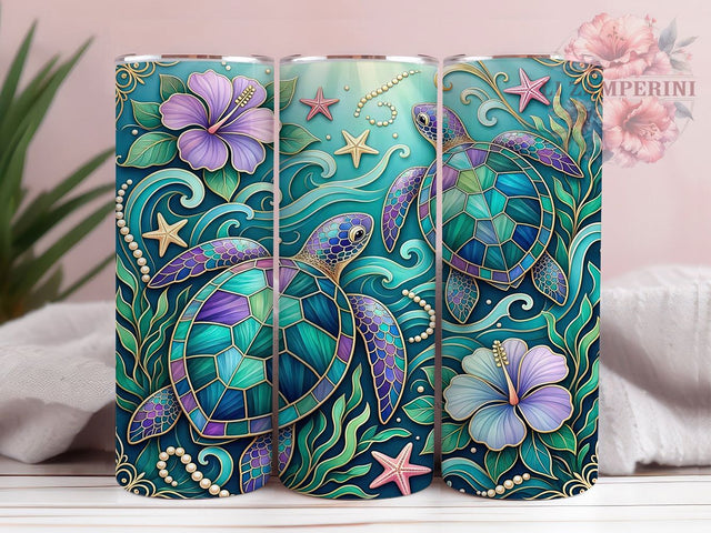 Art Nouveau Sea Turtles 20oz Tumbler, Art Nouveau Motif, Sea Turtle Design, Ocean Theme, Elegant Accent, Whimsical Charm, Sublimation Wrap, 20oz Tumbler Sublimation Li Zamperini 