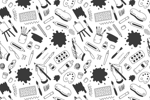 Art Supplies Doodle Seamless Pattern Digital Pattern Rin Green 