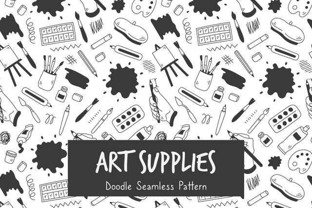 Art Supplies Doodle Seamless Pattern Digital Pattern Rin Green 