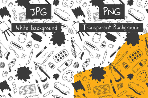 Art Supplies Doodle Seamless Pattern Digital Pattern Rin Green 