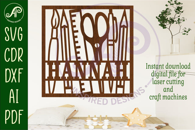 Artist, drawing crafts square name wall art sign, SVG file SVG APInspireddesigns 