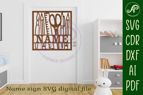 Artist, drawing crafts square name wall art sign, SVG file SVG APInspireddesigns 