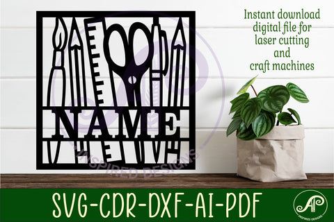 Artist, drawing crafts square name wall art sign, SVG file SVG APInspireddesigns 