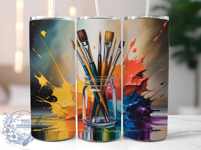 Artist Paint Brush Jar Tumbler, Painterly Jar Wrap, 20oz Sublimation, Art Supplies Cup, Paint Brushes Mug, Creative Artist Tumbler, Watercolor Art Drinkware Sublimation ToriDesigns 