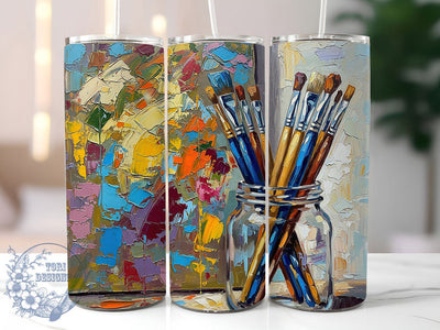 Artist Paint Brush Jar Tumbler, Painterly Jar Wrap, 20oz Sublimation, Art Supplies Cup, Paint Brushes Mug, Creative Artist Tumbler, Watercolor Art Drinkware Sublimation ToriDesigns 