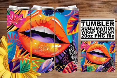 Artistic 20oz Tumbler Wrap – Colorful Lips Sublimation Design Sublimation afrosvg 