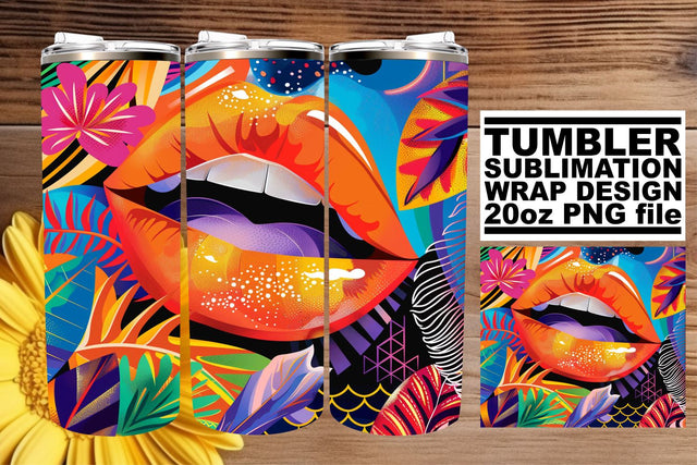 Artistic 20oz Tumbler Wrap – Colorful Lips Sublimation Design Sublimation afrosvg 