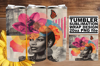 Artistic Abstract Wrap 20oz Black Woman Tumbler Design Sublimation afrosvg 