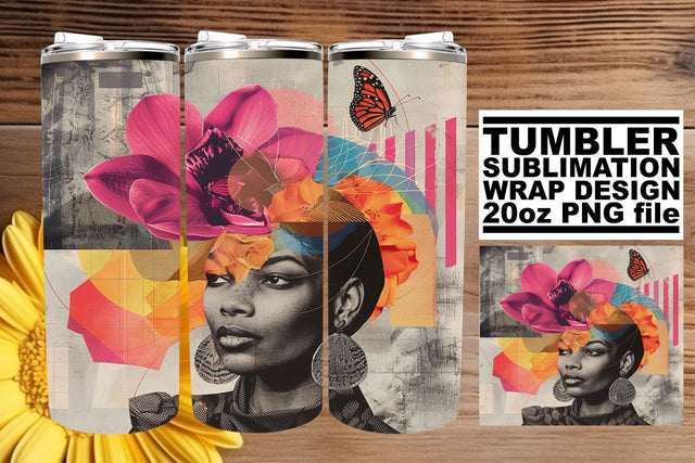 Artistic Abstract Wrap 20oz Black Woman Tumbler Design Sublimation afrosvg 