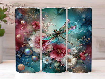 Artistic Alcohol Ink Dragonfly Tumbler, Alcohol Ink Tumbler, Artistic Dragonfly Wrap, Whimsical Floral Wrap, Elegant Ink Wrap, Sublimation Design, Trendy Gift Idea Sublimation Lara' s Designs 