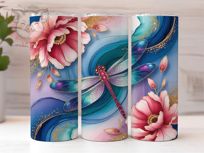 Artistic Alcohol Ink Dragonfly Tumbler, Alcohol Ink Tumbler, Artistic Dragonfly Wrap, Whimsical Floral Wrap, Elegant Ink Wrap, Sublimation Design, Trendy Gift Idea Sublimation Lara' s Designs 
