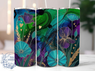 Artistic Alcohol Ink Floral 20oz Tumbler, Floral Design, 20oz Wrap, Sublimation Design, Artistic Tumbler, Abstract Style, PNG File Sublimation ToriDesigns 