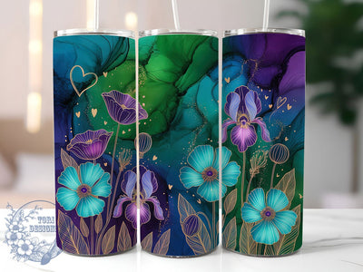 Artistic Alcohol Ink Floral 20oz Tumbler, Floral Design, 20oz Wrap, Sublimation Design, Artistic Tumbler, Abstract Style, PNG File Sublimation ToriDesigns 