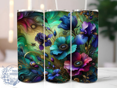Artistic Alcohol Ink Floral 20oz Tumbler, Floral Design, 20oz Wrap, Sublimation Design, Artistic Tumbler, Abstract Style, PNG File Sublimation ToriDesigns 