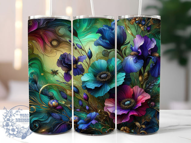 Artistic Alcohol Ink Floral 20oz Tumbler, Floral Design, 20oz Wrap, Sublimation Design, Artistic Tumbler, Abstract Style, PNG File Sublimation ToriDesigns 