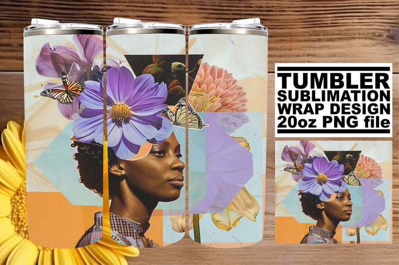 Artistic Black Woman 20oz Tumbler Wrap Abstract Art Sublimation afrosvg 