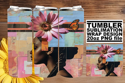 Artistic Black Woman 20oz Tumbler Wrap Abstract Design Sublimation afrosvg 