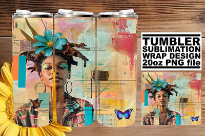Artistic Black Woman 20oz Wrap Tumbler Abstract Style Sublimation afrosvg 