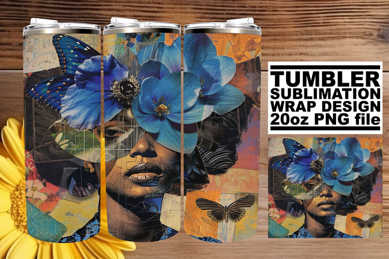 Artistic Black Woman Tumbler Wrap 20oz Abstract Art Sublimation afrosvg 