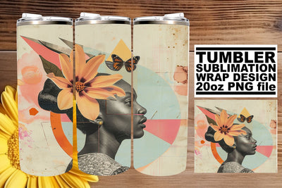 Artistic Black Woman Tumbler Wrap 20oz Abstract Style Sublimation afrosvg 