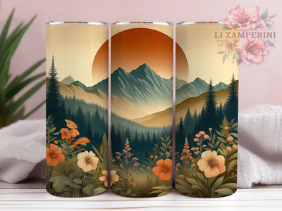 Artistic Boho Mountain 20oz Tumbler, Landscape Cup Wrap, Artistic Boho Design, Sublimation Tumbler Wrap, 20Oz Tumbler Design, Nature Inspired Cup, Stylish Mountain Wrap Sublimation Li Zamperini 