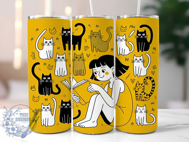 Artistic Book Lover Cat Tumbler, Book Lover Cat Wrap, Museum Style Cat Art Mug Design, Sublimation Wrap, Cozy Reader Drinkware, Gift Idea For Book Lovers, Artistic Cat Cup Sublimation ToriDesigns 