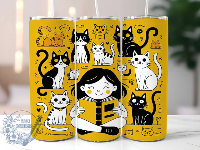 Artistic Book Lover Cat Tumbler, Book Lover Cat Wrap, Museum Style Cat Art Mug Design, Sublimation Wrap, Cozy Reader Drinkware, Gift Idea For Book Lovers, Artistic Cat Cup Sublimation ToriDesigns 