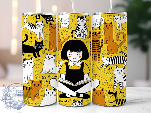 Artistic Book Lover Cat Tumbler, Book Lover Cat Wrap, Museum Style Cat Art Mug Design, Sublimation Wrap, Cozy Reader Drinkware, Gift Idea For Book Lovers, Artistic Cat Cup Sublimation ToriDesigns 