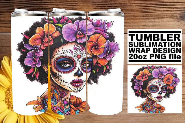 Artistic Calavera Woman Wrap – 20oz Watercolor Sublimation Sublimation afrosvg 